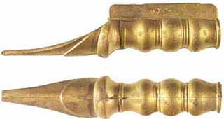 Ramrod pipe, brass, entry pipe with skirt, bulbous, for 3/8" ramrod (about .355" ID).